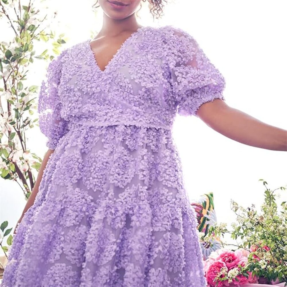 Lavender Faux Wrap Lace Dress - Picture 5 of 7